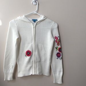 Girl's White Zip-Up Hooded Sweater Size 10-12